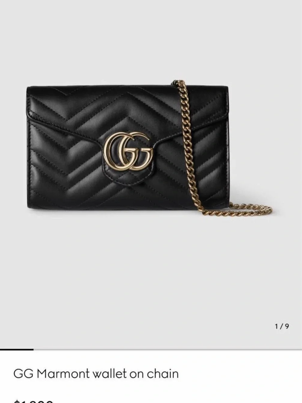 Gucci Quilted Black GG Marmont Wallet with Gold Hardware - Picture 2 of 2
